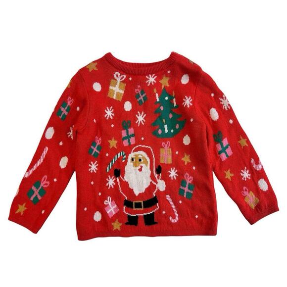 H&M Kids Christmas SWEATER HOLIDAY SANTA CANDY CANE 9-12M Infant Red Snowflakes - Picture 1 of 7